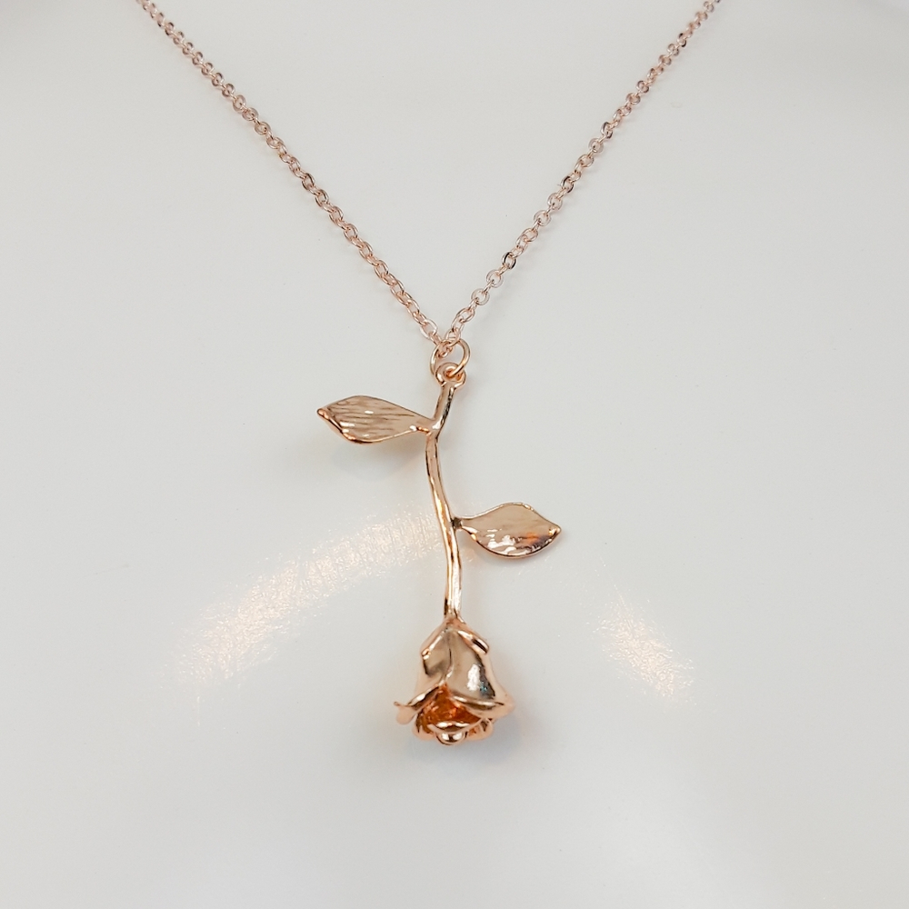 Rose Gold Dangling Rose Pendant Necklace - Picture 8 of 9